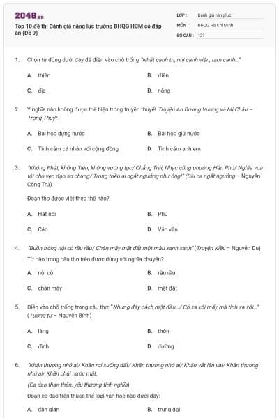 Top 10 đề thi Đánh giá năng lực trường ĐHQG HCM có đáp án (Đề 9)