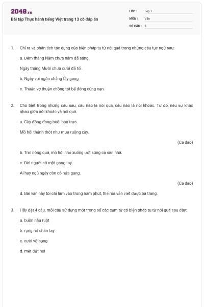 Bài tập Thực hành tiếng Việt trang 13 có đáp án