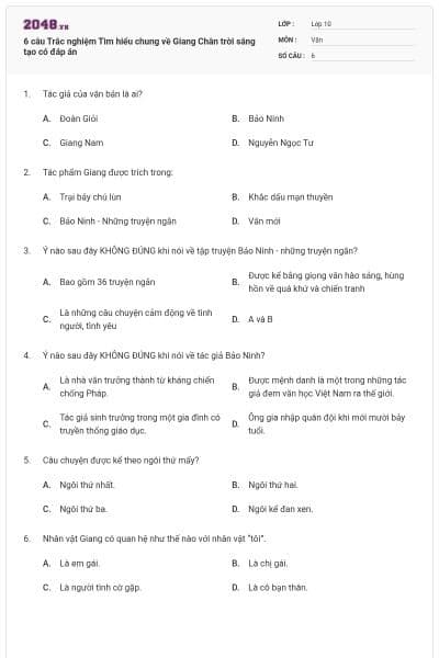 6 câu Trắc nghiệm Tìm hiểu chung về Giang Chân trời sáng tạo có đáp án