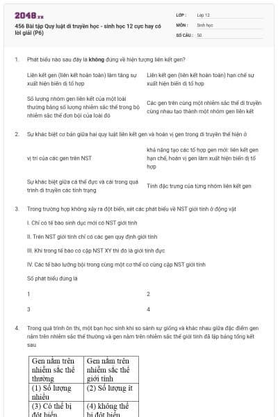 456 Bài tập Quy luật di truyền học - sinh học 12 cực hay có lời giải (P6)