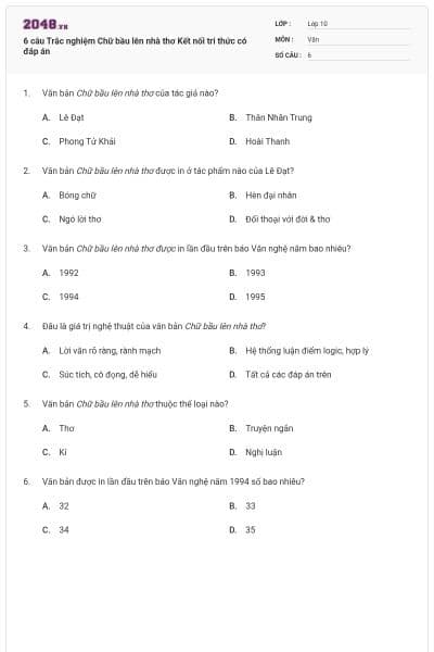 6 câu Trắc nghiệm Chữ bầu lên nhà thơ Kết nối tri thức có đáp án