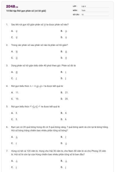10 Bài tập Rút gọn phân số (có lời giải)