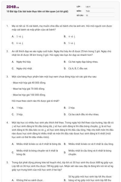 10 Bài tập Các bài toán thực tiễn có liên quan (có lời giải)