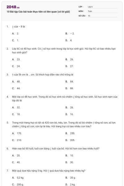 10 Bài tập Các bài toán thực tiễn có liên quan (có lời giải)
