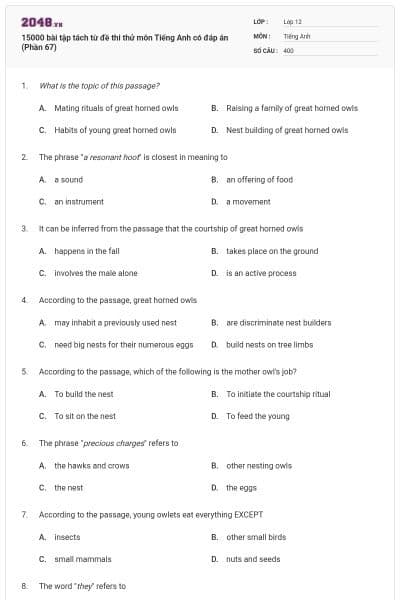 15000 bài tập tách từ đề thi thử môn Tiếng Anh có đáp án (Phần 67)