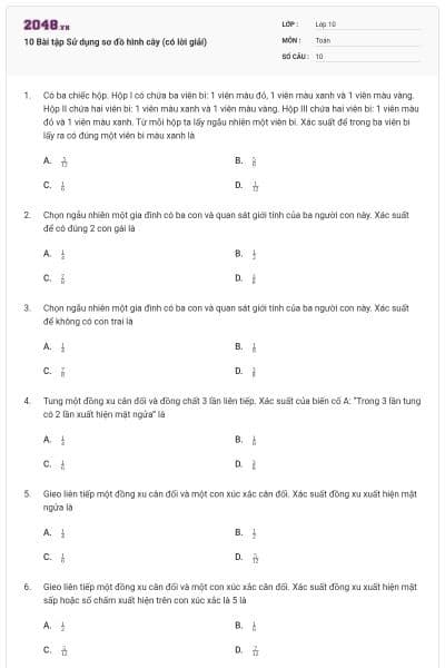 10 Bài tập Sử dụng sơ đồ hình cây (có lời giải)