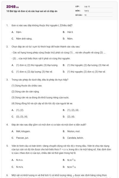 10 Bài tập về đơn vị và các loại sai số có đáp án