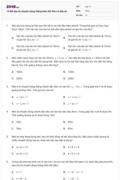 14 Bài tập về chuyển động thẳng biến đổi đều có đáp án