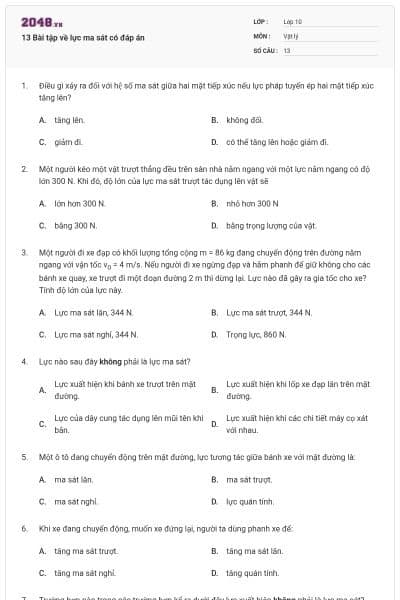 13 Bài tập về lực ma sát có đáp án