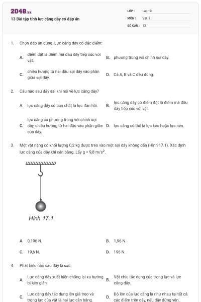 13 Bài tập tính lực căng dây có đáp án