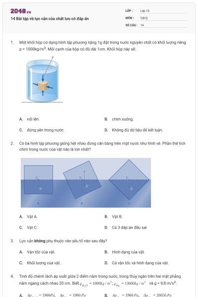 14 Bài tập về lực cản của chất lưu có đáp án
