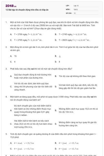 12 Bài tập về chuyển động tròn đều có đáp án