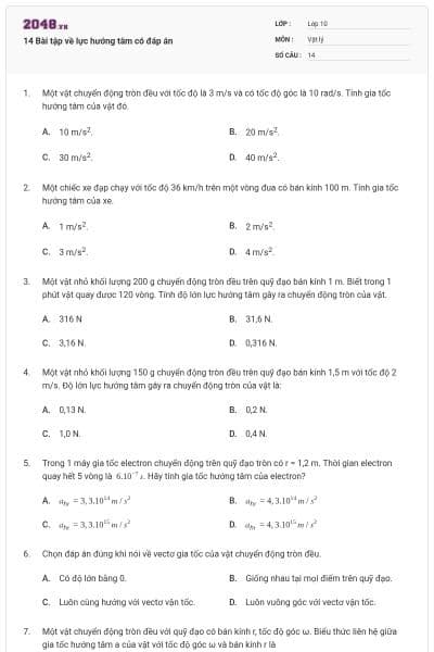 14 Bài tập về lực hướng tâm có đáp án