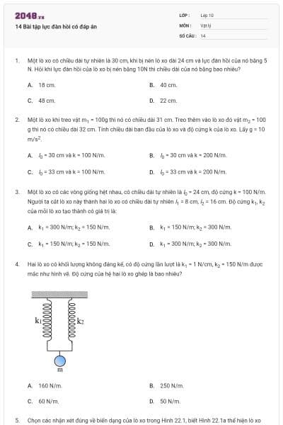 14 Bài tập lực đàn hồi có đáp án