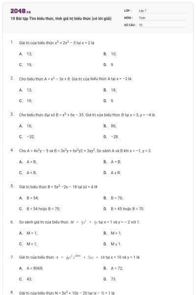 10 Bài tập Tìm biểu thức, tính giá trị biểu thức (có lời giải)