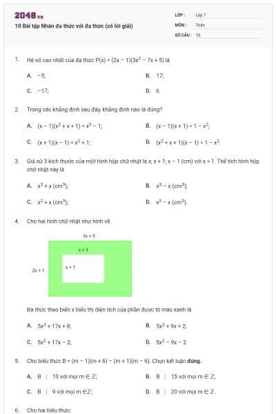 10 Bài tập Nhân đa thức với đa thức (có lời giải)