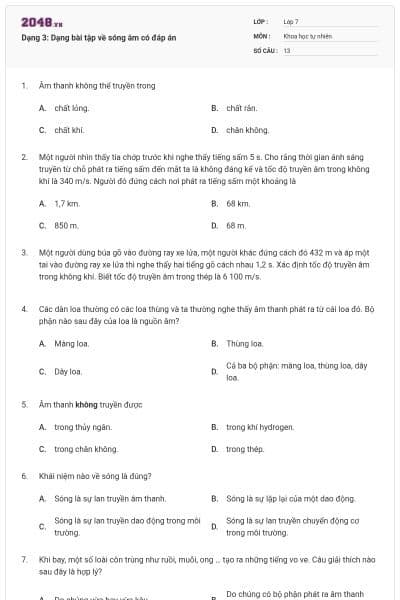 Dạng 3: Dạng bài tập về sóng âm có đáp án