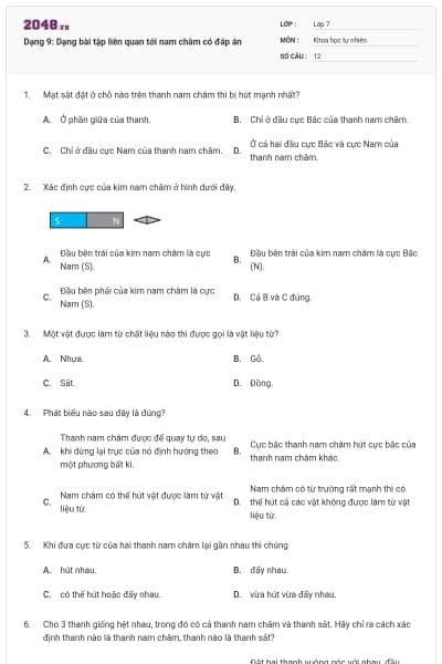 Dạng 9: Dạng bài tập liên quan tới nam châm có đáp án