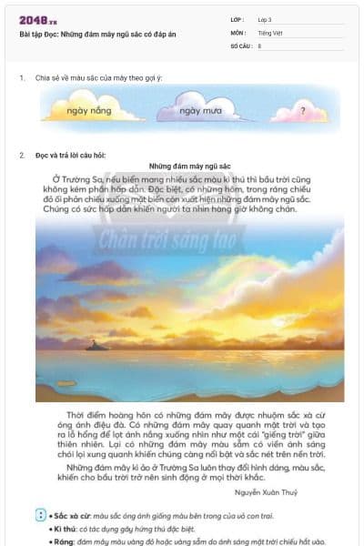 Bài tập Đọc: Những đám mây ngũ sắc có đáp án