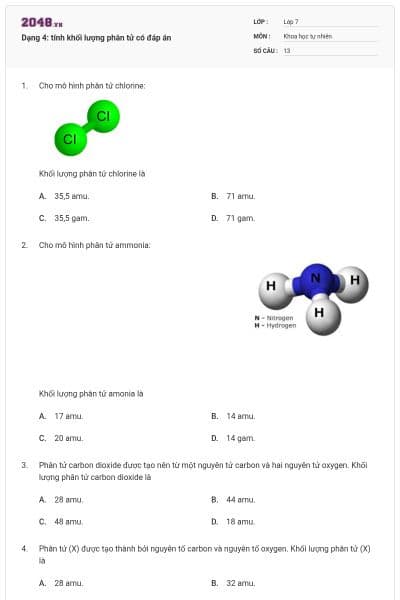 Dạng 4: tính khối lượng phân tử có đáp án