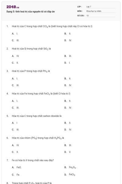 Dạng 5: tính hoá trị của nguyên tố có đáp án