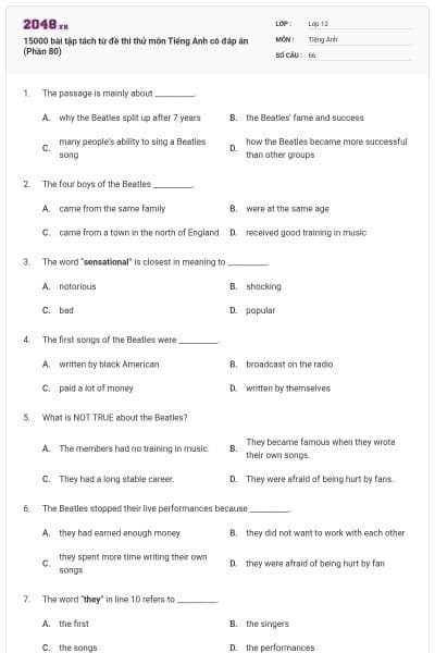 15000 bài tập tách từ đề thi thử môn Tiếng Anh có đáp án (Phần 80)