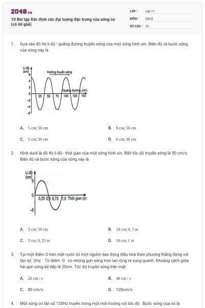10 Bài tập Xác định các đại lượng đặc trưng của sóng cơ (có lời giải)