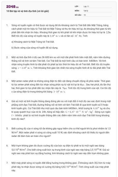 10 Bài tập về vệ tinh địa tĩnh (có lời giải)