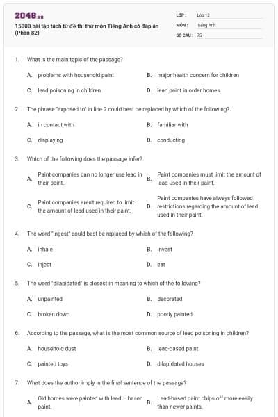 15000 bài tập tách từ đề thi thử môn Tiếng Anh có đáp án (Phần 82)