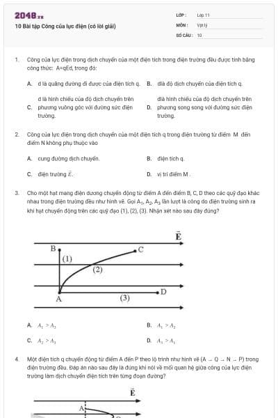 10 Bài tập Công của lực điện (có lời giải)