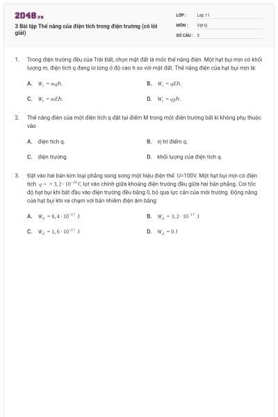 3 Bài tập Thế năng của điện tích trong điện trường (có lời giải)