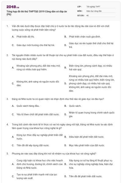 Tổng hợp đề thi thử THPTQG 2019 Công dân có đáp án (P6)