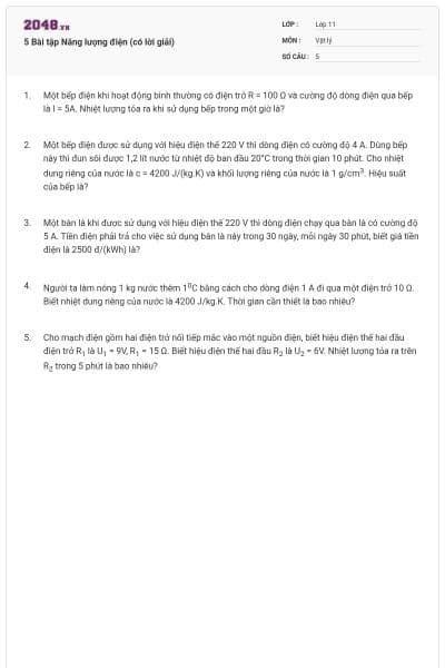 5 Bài tập Năng lượng điện (có lời giải)