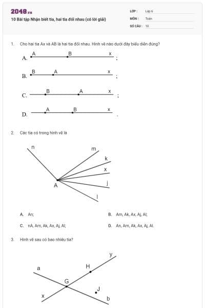 10 Bài tập Nhận biết tia, hai tia đối nhau (có lời giải)
