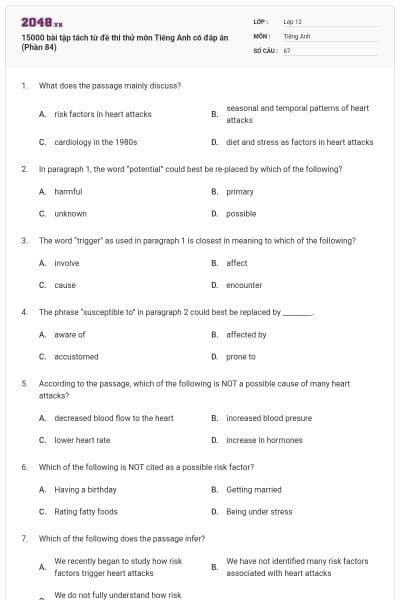 15000 bài tập tách từ đề thi thử môn Tiếng Anh có đáp án (Phần 84)