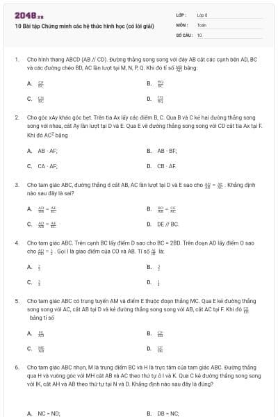 10 Bài tập Chứng minh các hệ thức hình học (có lời giải)