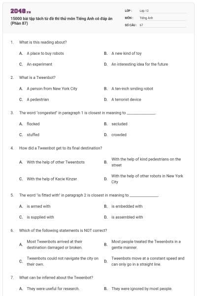 15000 bài tập tách từ đề thi thử môn Tiếng Anh có đáp án (Phần 87)