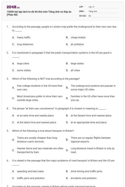 15000 bài tập tách từ đề thi thử môn Tiếng Anh có đáp án (Phần 88)