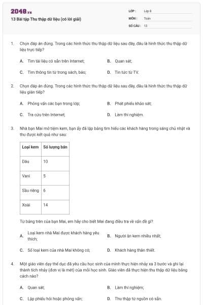13 Bài tập Thu thập dữ liệu (có lời giải)