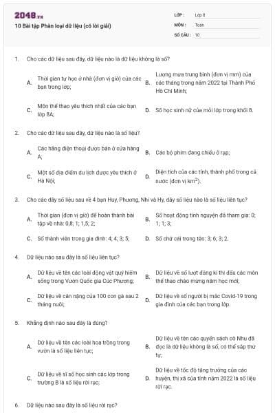 10 Bài tập Phân loại dữ liệu (có lời giải)