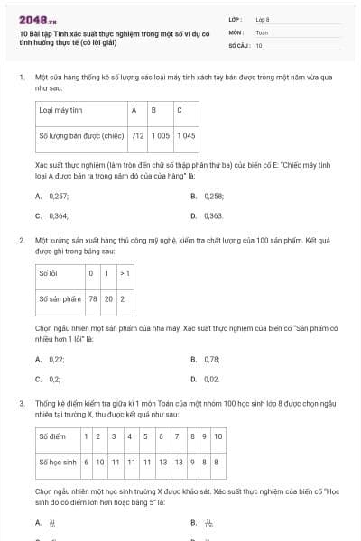 10 Bài tập Tính xác suất thực nghiệm trong một số ví dụ có tình huống thực tế (có lời giải)