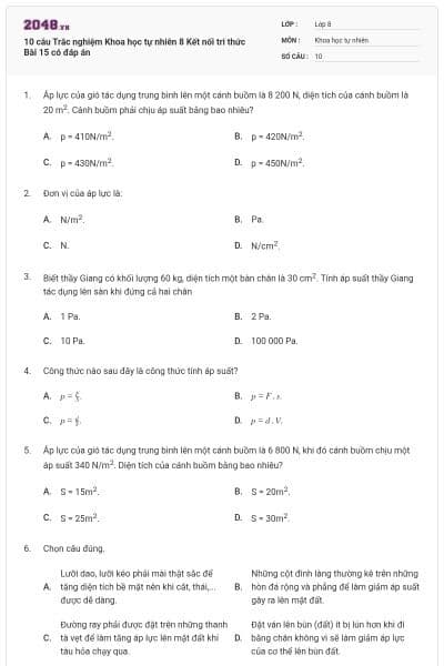 10 câu Trắc nghiệm Khoa học tự nhiên 8 Kết nối tri thức Bài 15 có đáp án