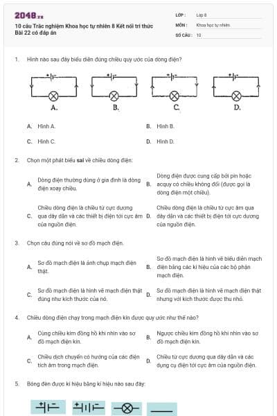 10 câu Trắc nghiệm Khoa học tự nhiên 8 Kết nối tri thức Bài 22 có đáp án