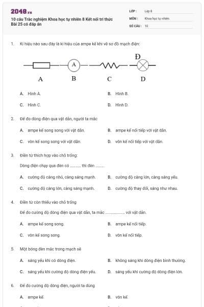 10 câu Trắc nghiệm Khoa học tự nhiên 8 Kết nối tri thức Bài 25 có đáp án
