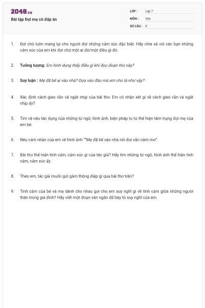 Bài tập Đợi mẹ có đáp án