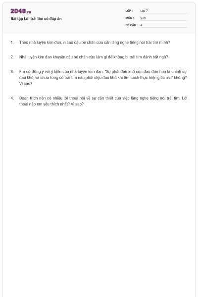 Bài tập Lời trái tim có đáp án