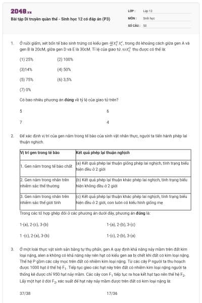 Bài tập Di truyền quần thể - Sinh học 12 có đáp án (P3)