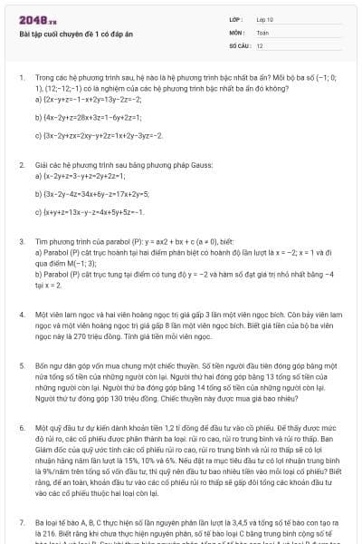 Bài tập cuối chuyên đề 1 có đáp án