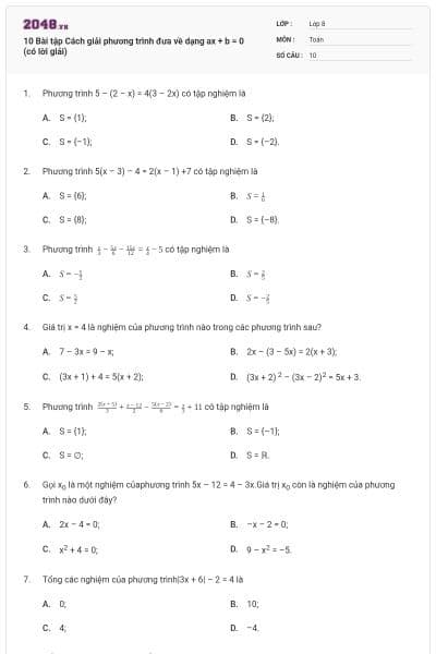 10 Bài tập Cách giải phương trình đưa về dạng ax + b = 0 (có lời giải)