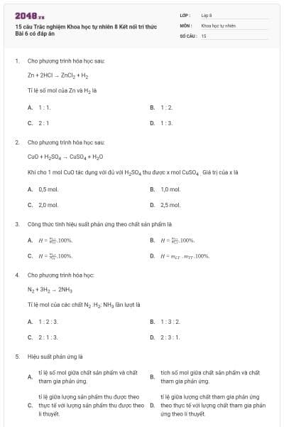 15 câu Trắc nghiệm Khoa học tự nhiên 8 Kết nối tri thức Bài 6 có đáp án